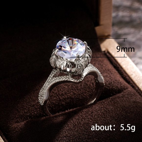 Shiny Cubic Zirconia Stone Flower Pure Luxury Wedding Rings for Women, M… - Picture 6 of 6